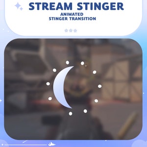 May include: Animated transition stinger featuring a white crescent moon and white dots in a circle against a blurred backdrop.