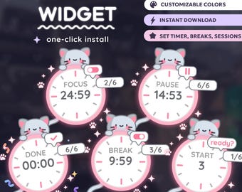 P2U Timer Pomodoro Stopwatch Widget l Cat Sparkle Paw Cute l Twitch l Customizable l StreamElements OBS StreamLabs l Widgets for streamers l