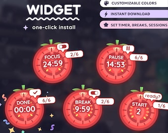 Widget de cronômetro Pomodoro | Sobreposição de transmissão personalizável (StreamElements, OBS, Twitch)