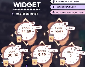 Coffee Pomodoro Timer Widget, Customizable Stream Overlay (StreamElements/OBS)