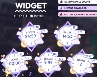 P2U Timer Pomodoro Stopwatch Widget l Clouds Moon Stars l Twitch l Customizable l StreamElements OBS StreamLabs l Widgets for streamers l