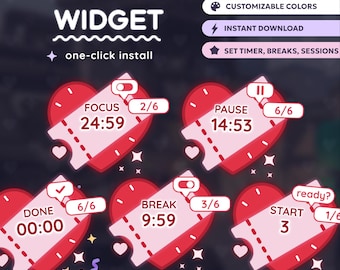 Love Heart Pomodoro Timer Widget, Customizable Stream Overlay (StreamElements)