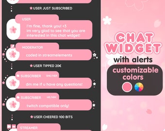 P2U Customizable Chat Widget Cherry Blossom Pink Sakura Stream Chatbox Cute Streamelements l Widgets for streamers l Custom Twitch Premade