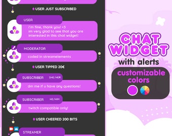Purple Flower Stream Chat Widget, Customizable Twitch Overlay (Digital Download)