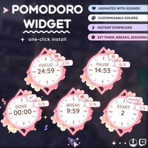 P2U Timer Pomodoro Stopwatch Widget l Cherry Blossom Flowe l Twitch l Customizable l StreamElements OBS StreamLabs l Widgets for streamers l