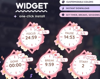 Cherry Blossom Pomodoro Timer Widget, Customizable Stream Overlay (Digital Download)