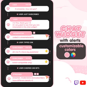 P2U Customizable Chat Widget Paw Pet Cat Dog Pink Stream Chatbox Cute Streamelements l Widgets for streamers l Custom Twitch Youtube