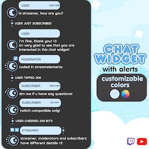 P2U Customizable Chat Widget Moon Blue Stream Chatbox Cute Streamelements l Widgets for streamers l Custom Twitch Youtube Premade