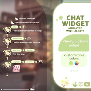 P2U Customizable Chat Widget Cherry Blossom Sakura Green Pastel Chatbox Cute Streamelements l Widgets for streamers l Custom Twitch Premade