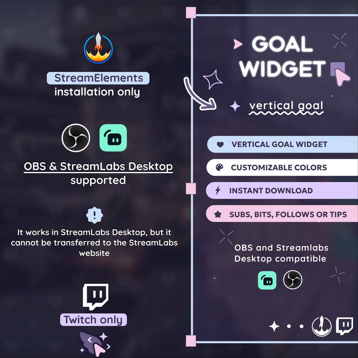 Cute Cat Vertical Goal Widget | Streamelements, Twitch (P2U) - Etsy