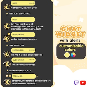 P2U Customizable Chat Widget Moon Yellow Stream Chatbox Cute Streamelements l Widgets for streamers l Custom Twitch Youtube Premade