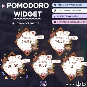 P2U Timer Pomodoro Stopwatch Widget l Light Book Academia l Twitch l Customizable l StreamElements OBS StreamLabs l Widgets for streamers l