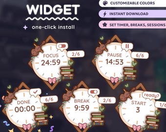 P2U Timer Pomodoro Stopwatch Widget l Light Book Academia l Twitch l Customizable l StreamElements OBS StreamLabs l Widgets for streamers l
