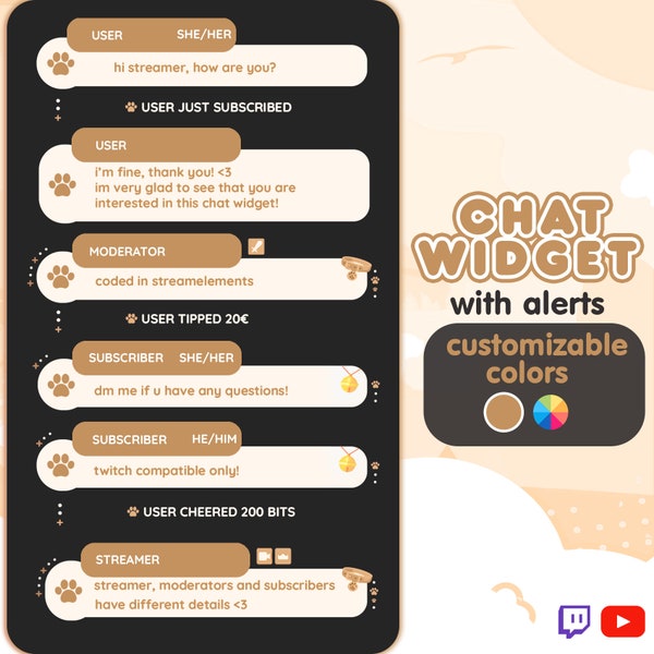 P2U Customizable Chat Widget Paw Pet Cat Dog Brown Stream Chatbox Cute Streamelements l Widgets for streamers l Custom Twitch Youtube