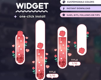 Rose Red Vertical Goal Widget, Cute Stream Overlay (StreamElements)