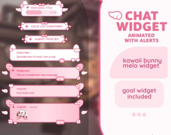 P2U Pink Rabbit Bunny Melo Chat Widget Goal Kawaii Bunny Kitty White Cute Stream Cute Streamelements l Widgets for streamers l Custom Twitch