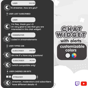 P2U Customizable Chat Widget Moon White Stream Chatbox Cute Streamelements l Widgets for streamers l Custom Twitch Youtube Premade