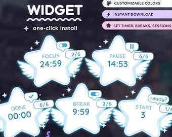 Star Sparkles Pomodoro Timer Widget | Twitch StreamElements OBS (P2U)