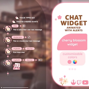 P2U Customizable Chat Widget Cherry Blossom Sakura Pink Stream Chatbox Cute Streamelements l Widgets for streamers l Custom Twitch Premade