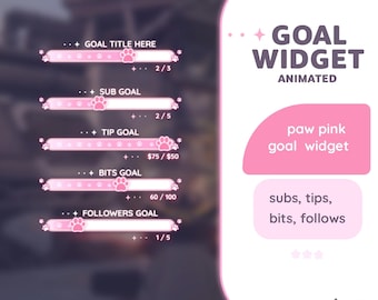 P2U Pink Paw Goal Widget Customizable Cute Sparkles Streamelements l Widgets for streamers l Custom Twitch