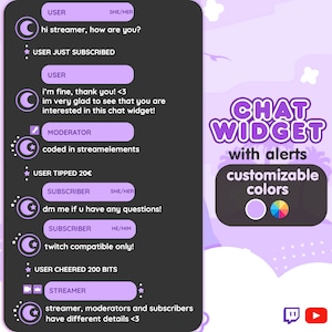 P2U Customizable Chat Widget Moon Purple Stream Chatbox Cute Streamelements l Widgets for streamers l Custom Twitch Youtube Premade