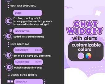 P2U Customizable Chat Widget Moon Purple Stream Chatbox Cute Streamelements l Widgets for streamers l Custom Twitch Youtube Premade