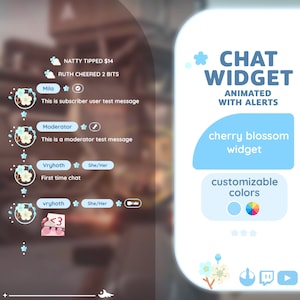 P2U Customizable Chat Widget Cherry Blossom Sakura Blue  Pastel Chatbox Cute Streamelements l Widgets for streamers l Custom Twitch Premade