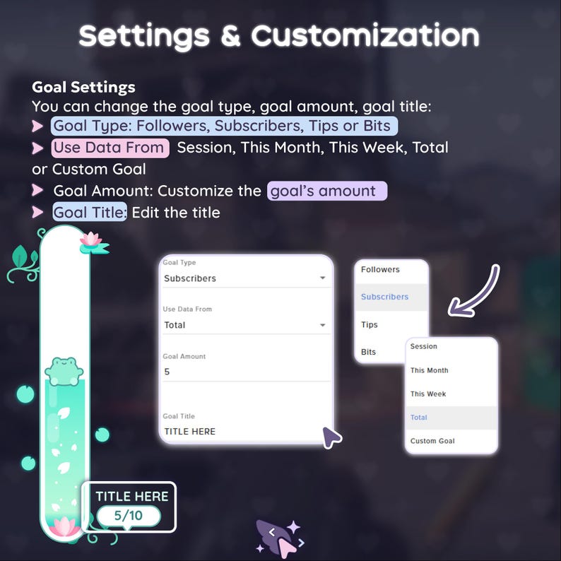 Frog Stream Goal Widget | Cute Sparkles, Customizable (streamelements ...