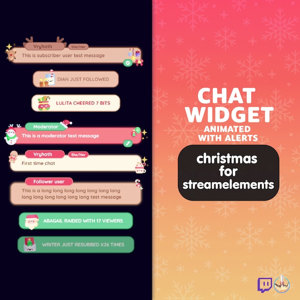P2U Chat Widget Christmas Xmas Cute Gingerbread Santa Snowflake Cookie Stream Cute Streamelements l Widgets for streamers l Custom Twitch