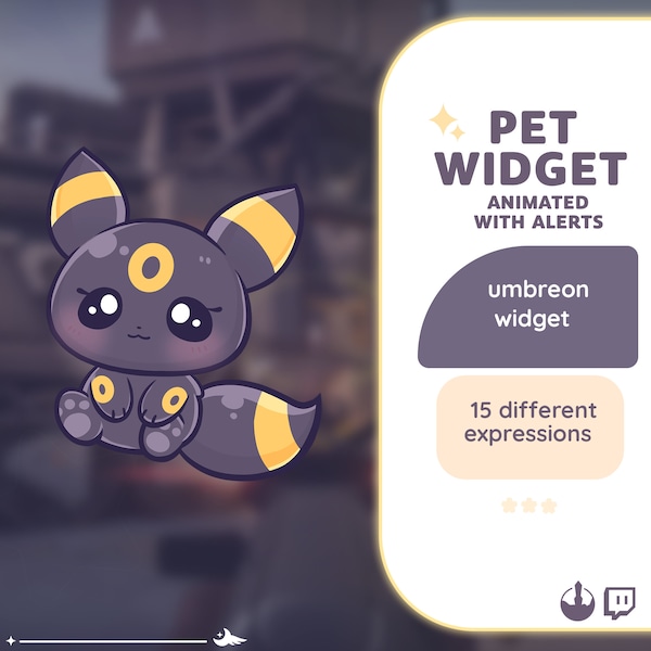 P2U Umbreon Eevee Haustier-Maskottchen-Widget, interaktive Alarme, Befehle, süß, süß, Süßigkeiten, Stream, niedliche Streamelemente, l Widgets für Streamer, l Twitch