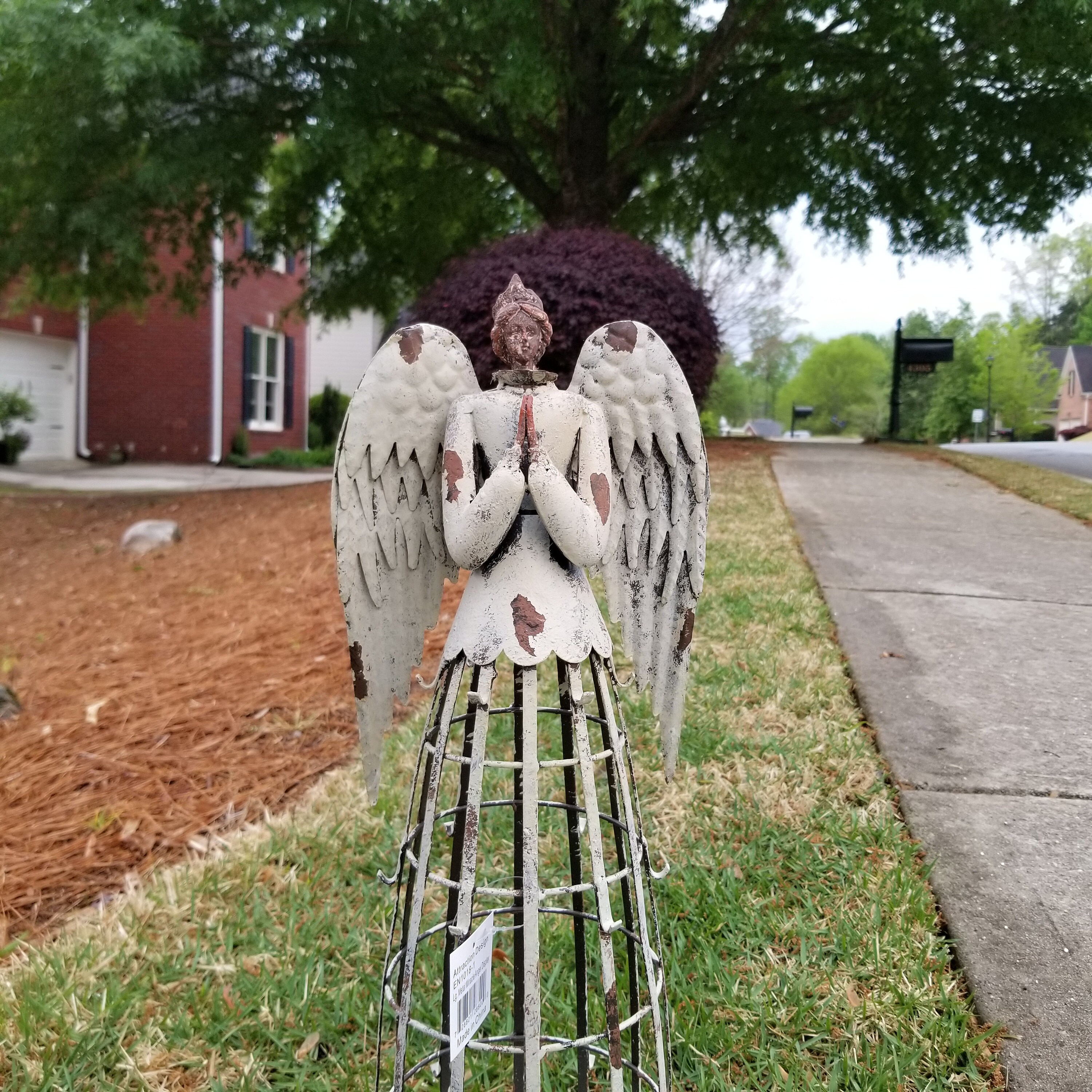 Antiqued Metal Garden Angel Statue Indoor Outdoor Angel Yard Etsy