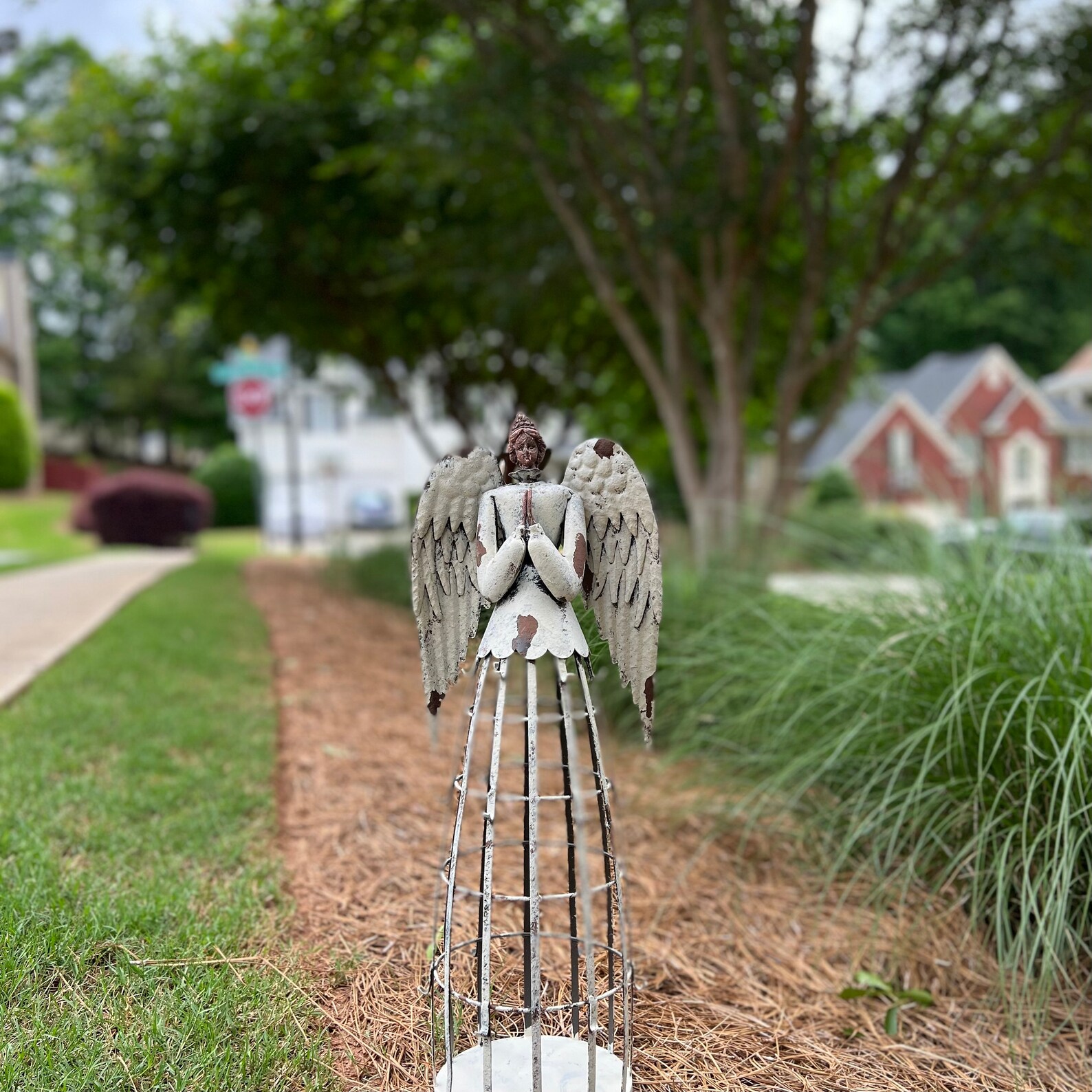 Antiqued Metal Angel Statue Indoor Outdoor Standing Angel Etsy