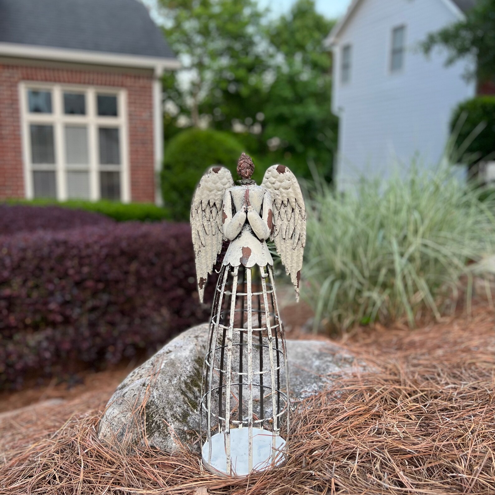 Antiqued Metal Garden Angel Statue Indoor Outdoor Angel Yard Etsy