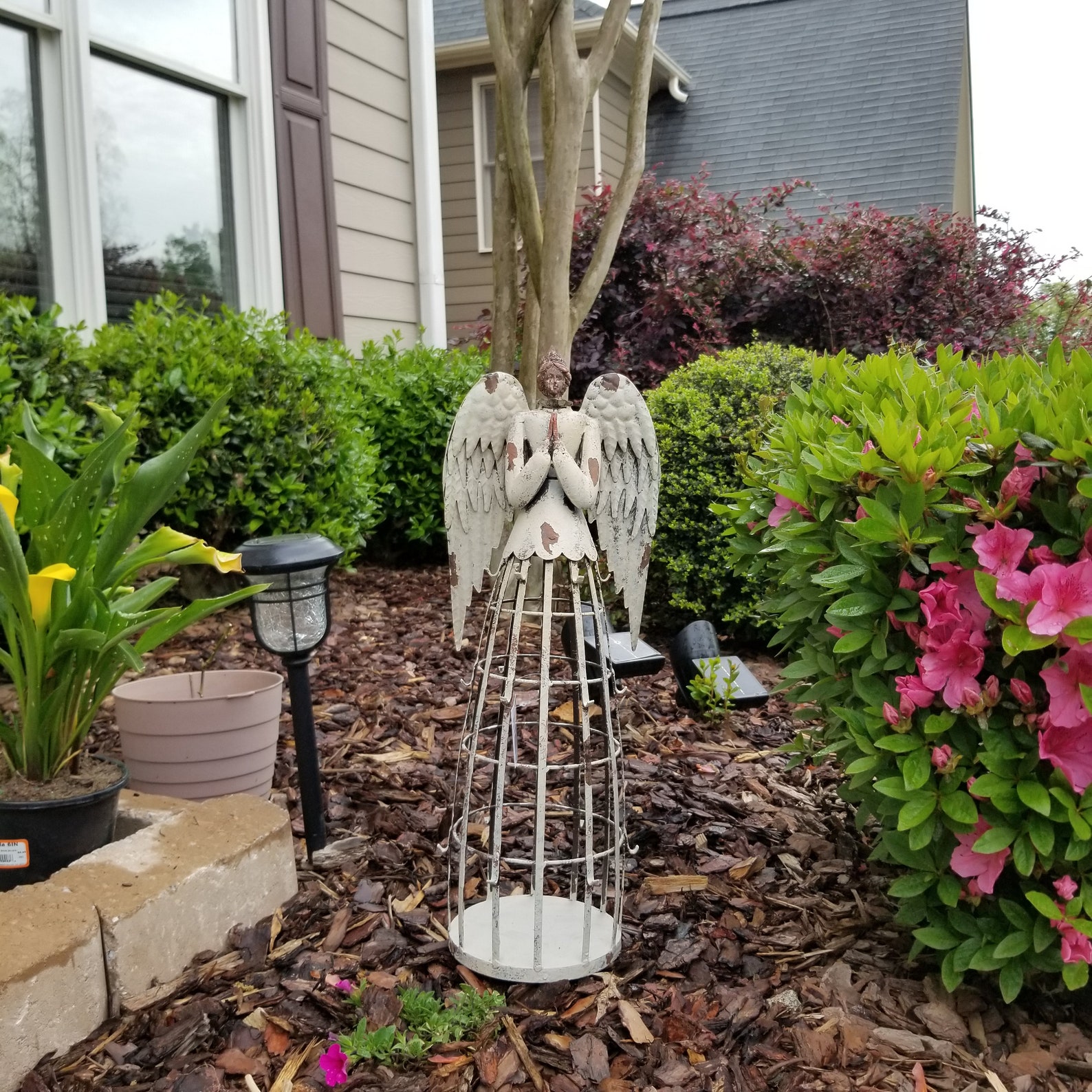 Antiqued Metal Angel Statue Indoor Outdoor Standing Angel Etsy