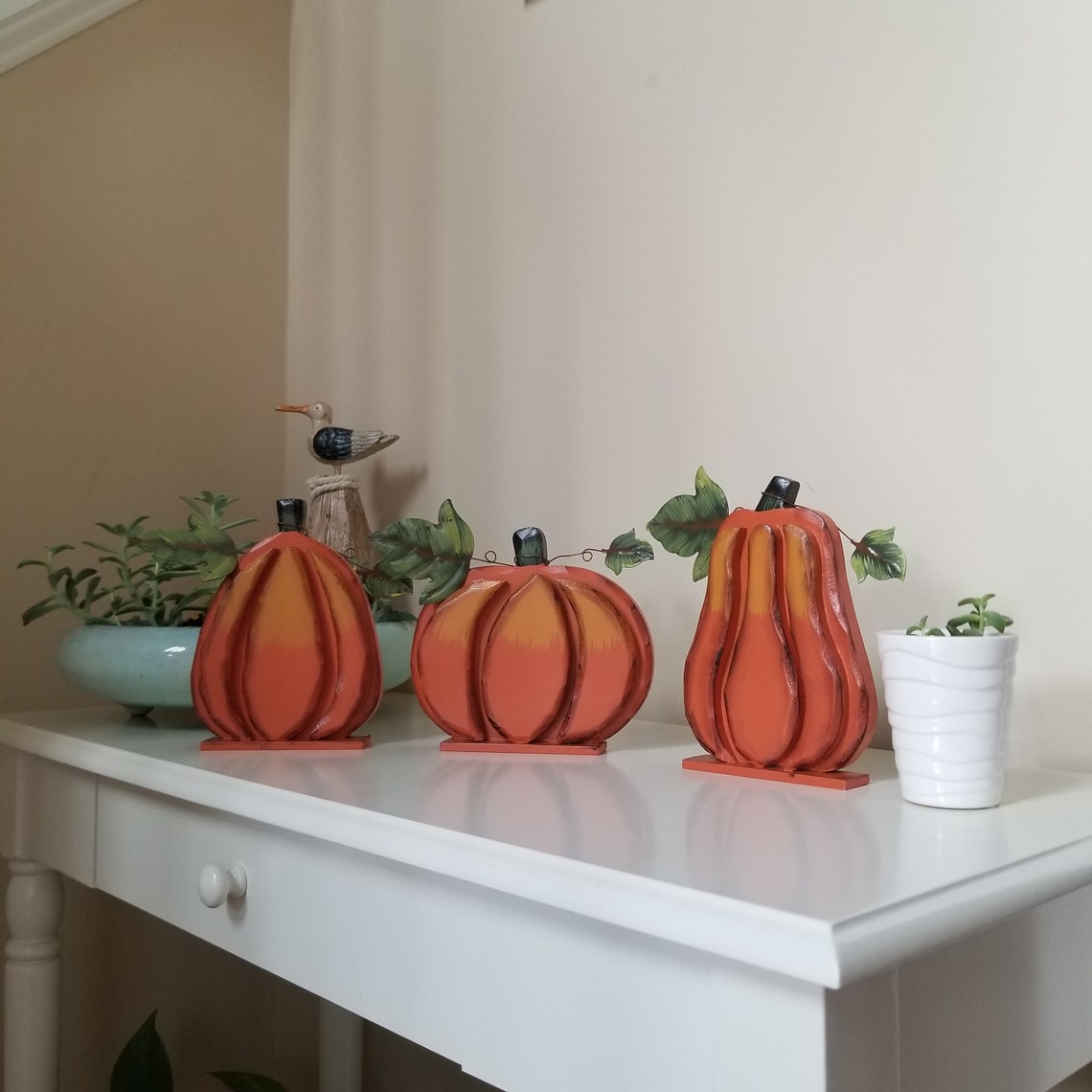 Rustic Wooden Pumpkin Decor Standing Flat Pumpkin Tabletop Etsy