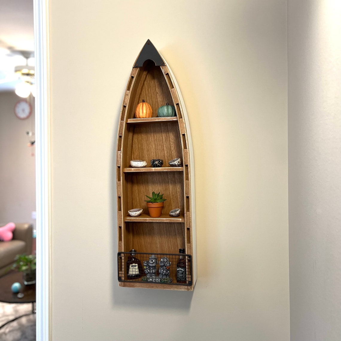 Wooden Boat Shelves Decor Hanging 4tiered Shelves Wood Boat Etsy