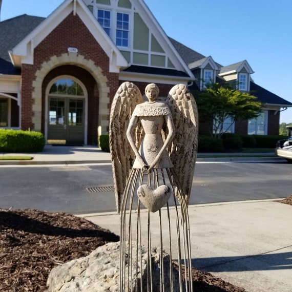 Antiqued Metal Angel Statue Metal Angel Indoor Outdoor Yard Etsy