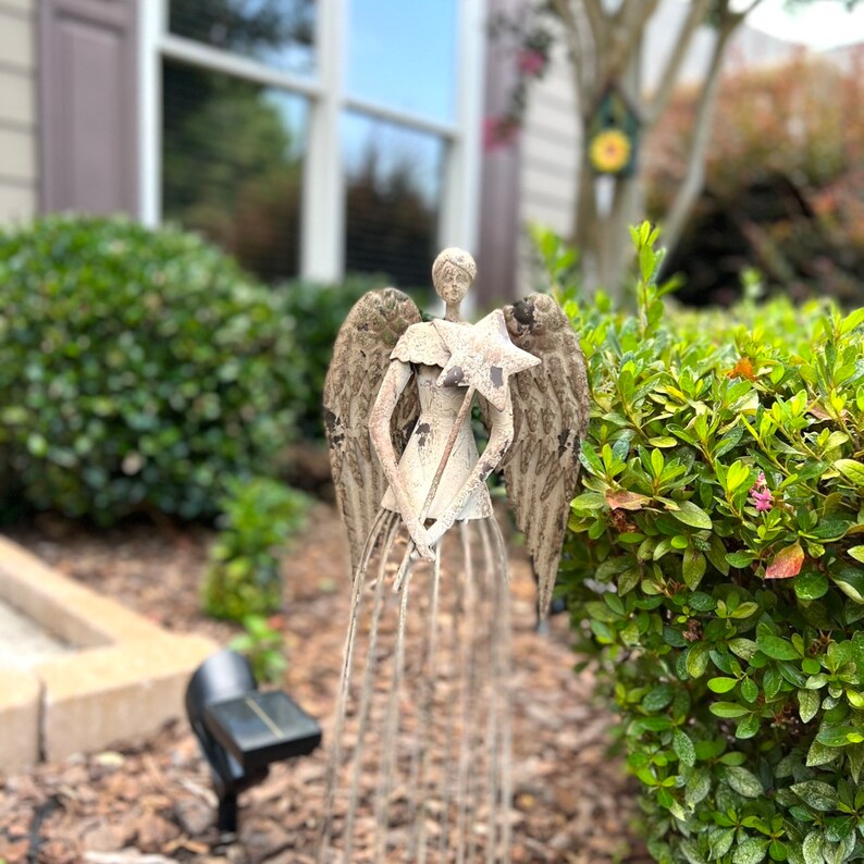 Antiqued Metal Garden Angel Statue Indoor Outdoor Angel Yard Etsy