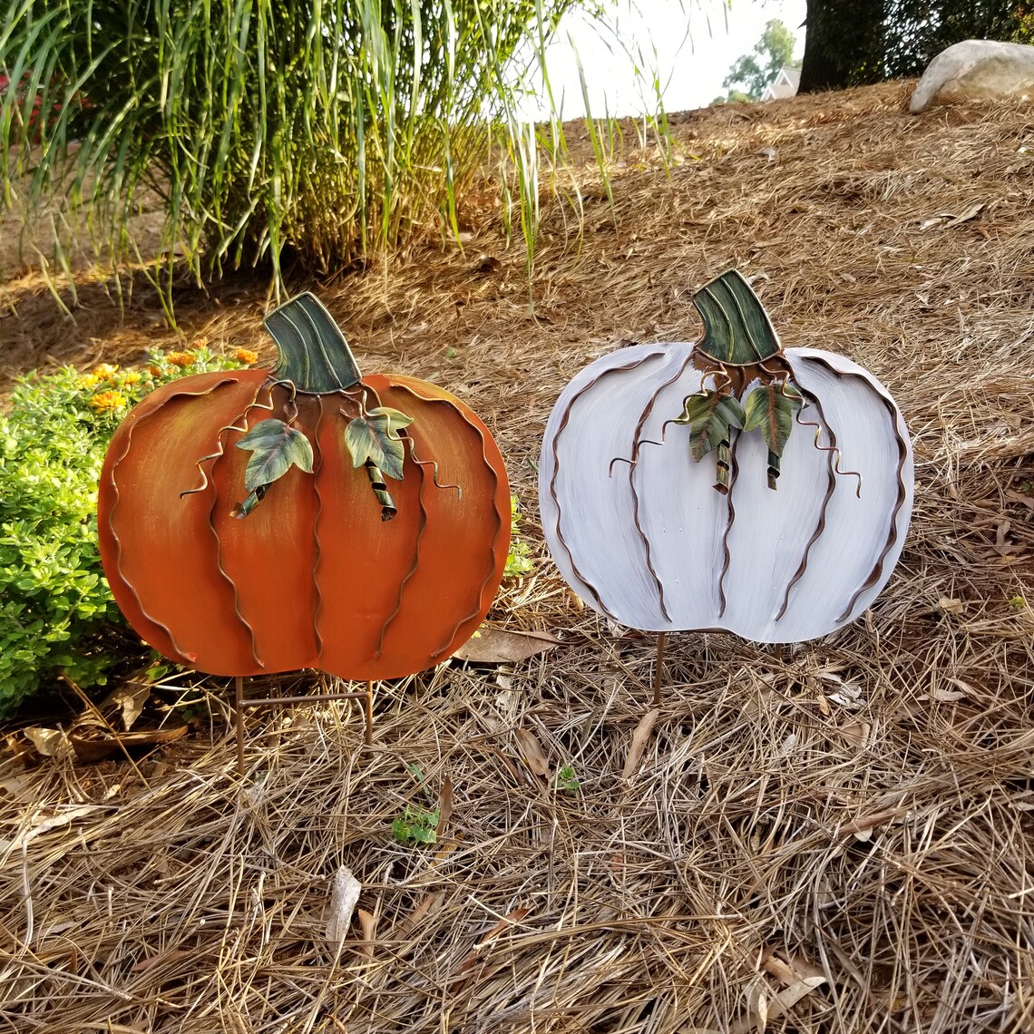 Metal Pumpkin Yard Stake Fall Harvest Decor Indoor Outdoor Etsy
