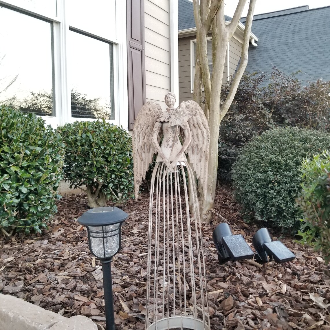 Antiqued Metal Garden Angel Statue Indoor Outdoor Angel Yard Etsy