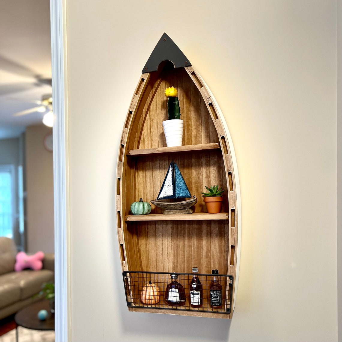 Decorative Wooden Hanging Boat Shelf Set of 2 Wood Boat Etsy