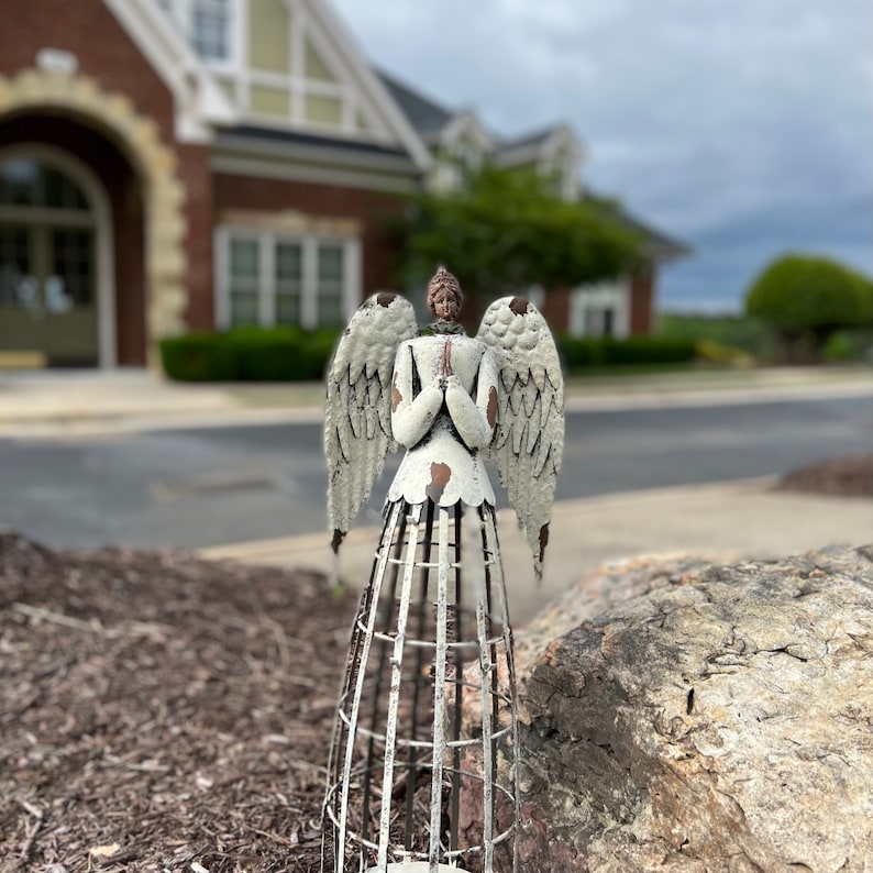 Antiqued Metal Garden Angel Statue Indoor Outdoor Angel Yard Etsy