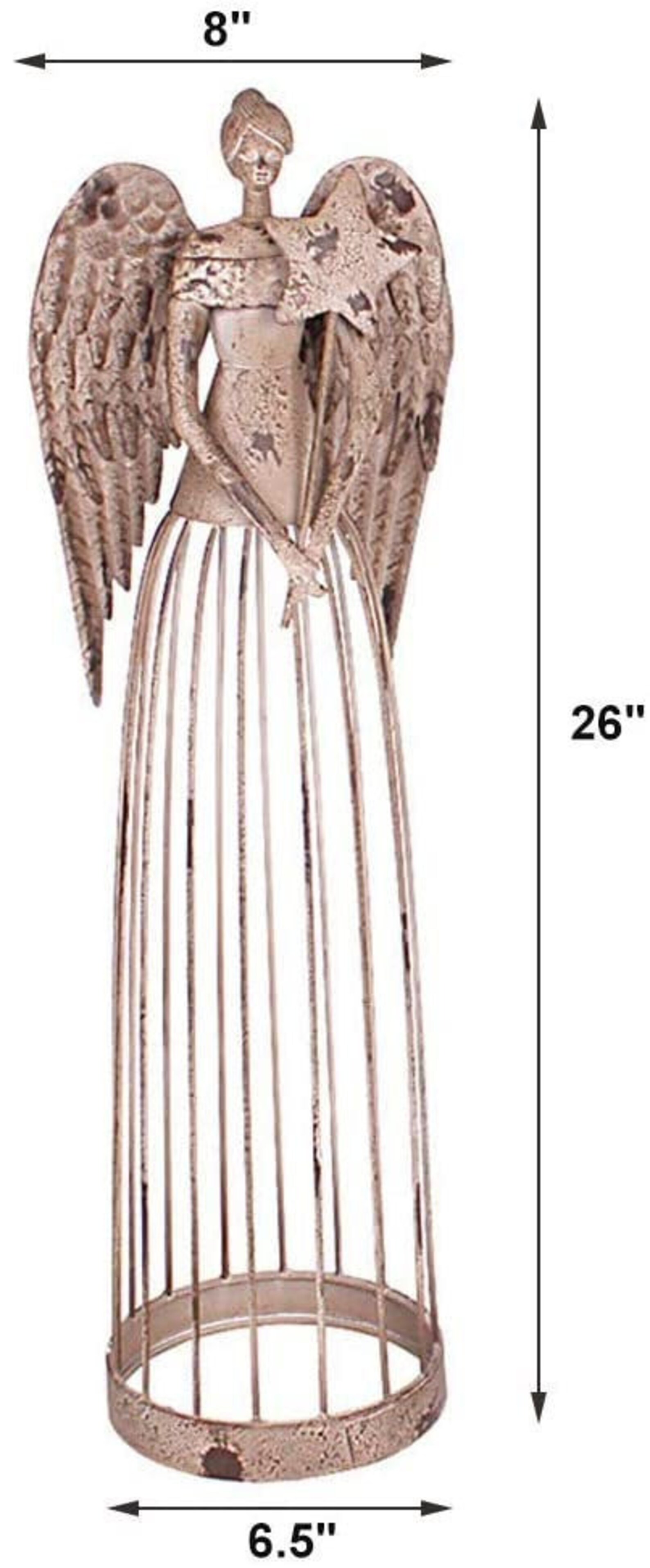 Antiqued Metal Garden Angel Statue Indoor Outdoor Angel Yard Etsy