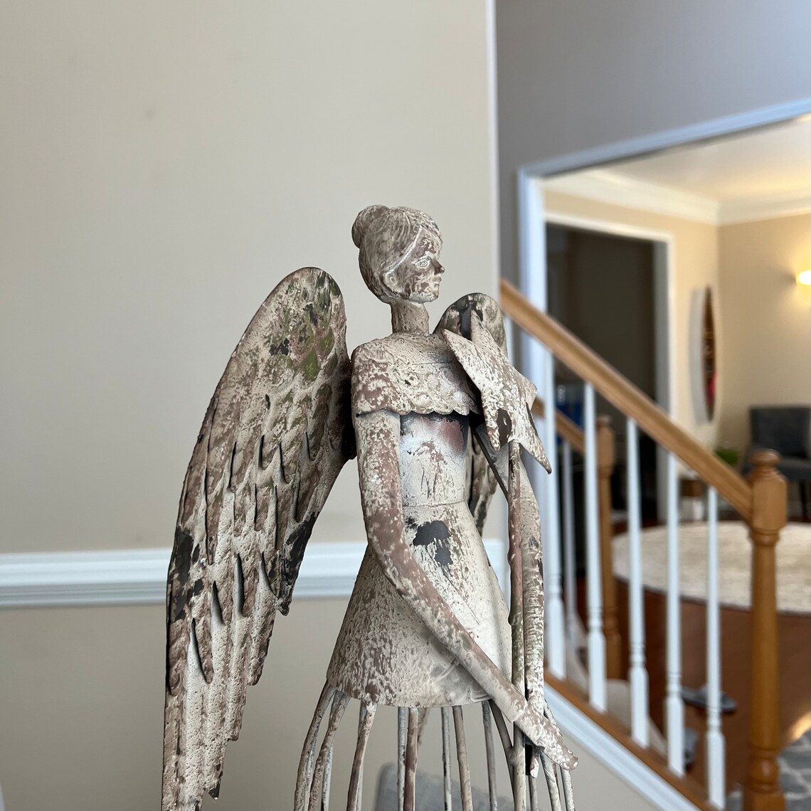 Antiqued Metal Garden Angel Statue Indoor Outdoor Angel Yard Etsy
