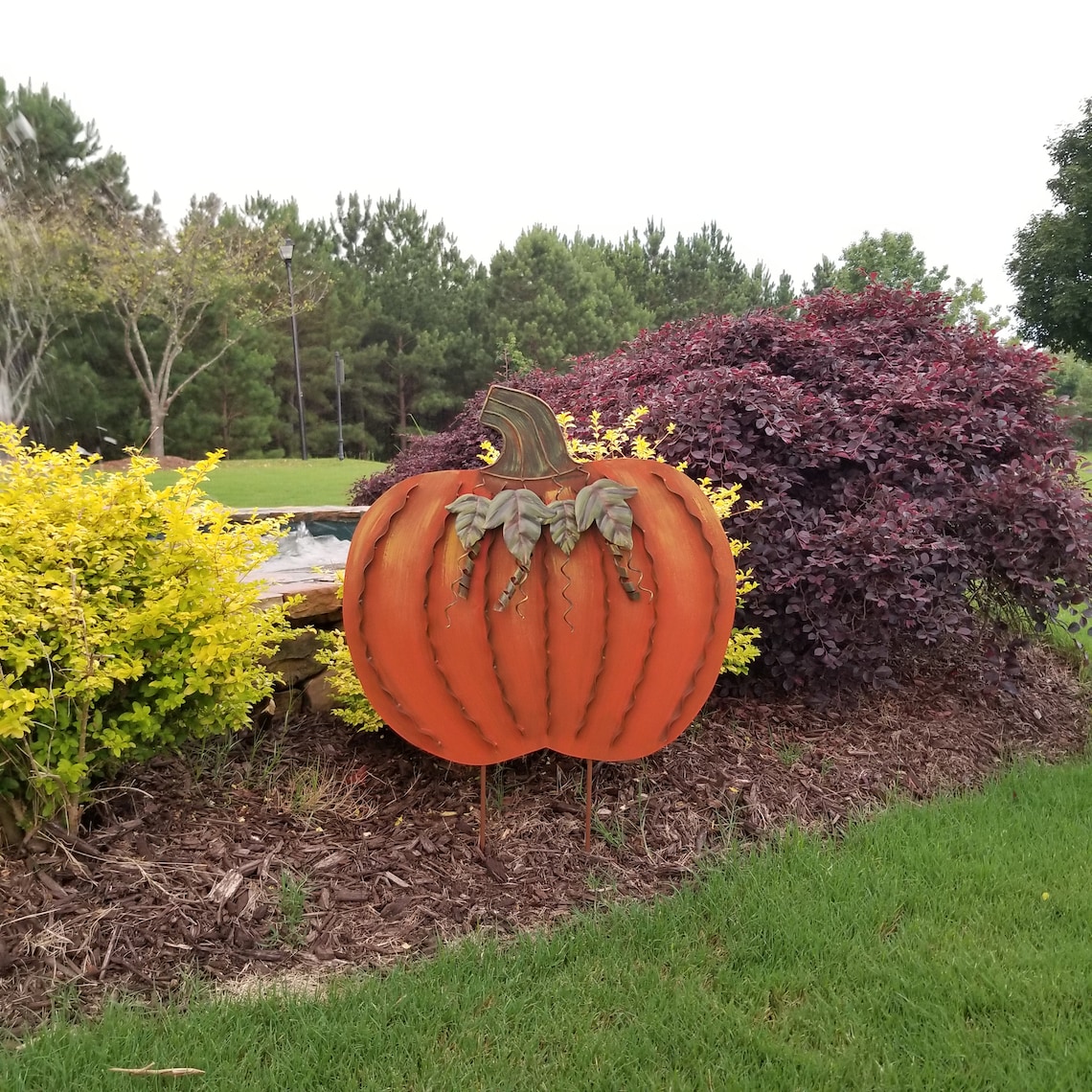 Metal Pumpkin Yard Stake Fall Harvest Decor Indoor Outdoor Etsy