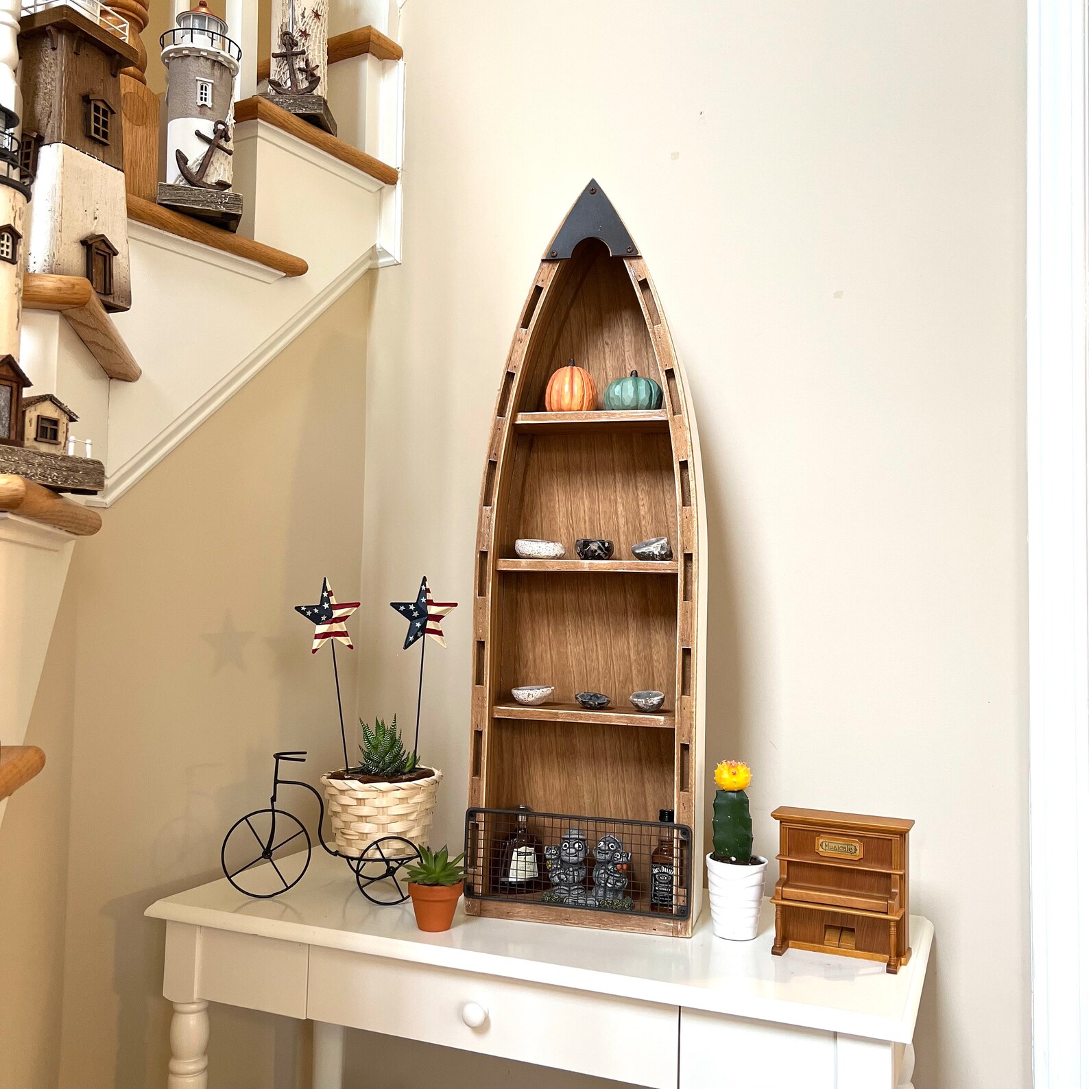 Wooden Boat Shelf Decor Hanging Wood Boat Decoration for Wall Etsy