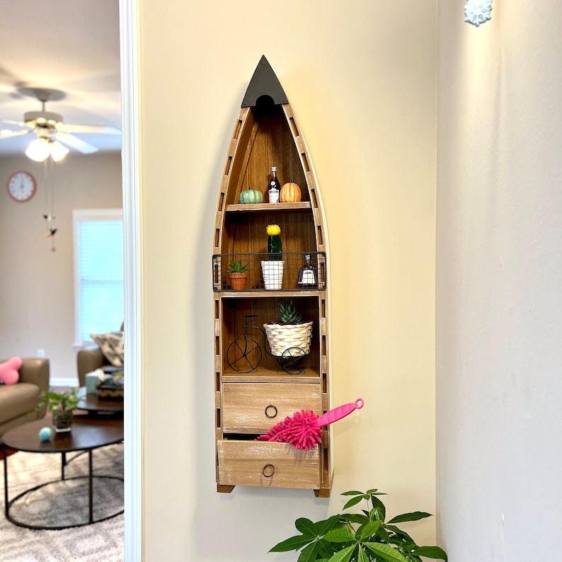 Wooden Boat Shelf Decor Hanging Wood Boat Decoration for Wall Etsy