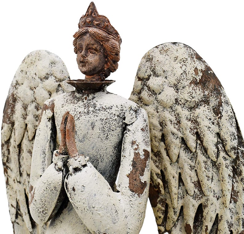 Antiqued Metal Garden Angel Statue Indoor Outdoor Angel Yard Etsy