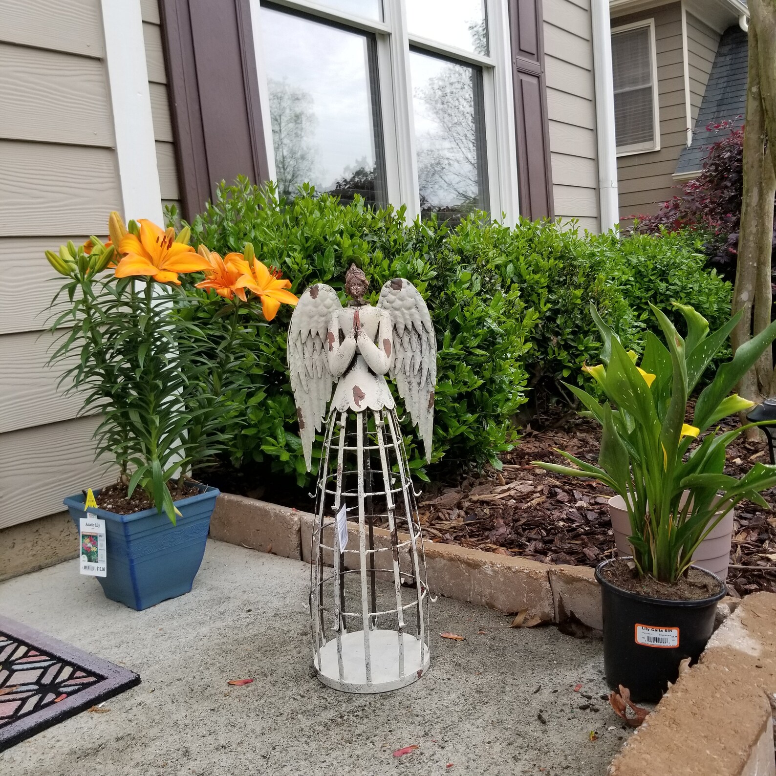 Antiqued Metal Garden Angel Statue Indoor Outdoor Angel Yard Etsy