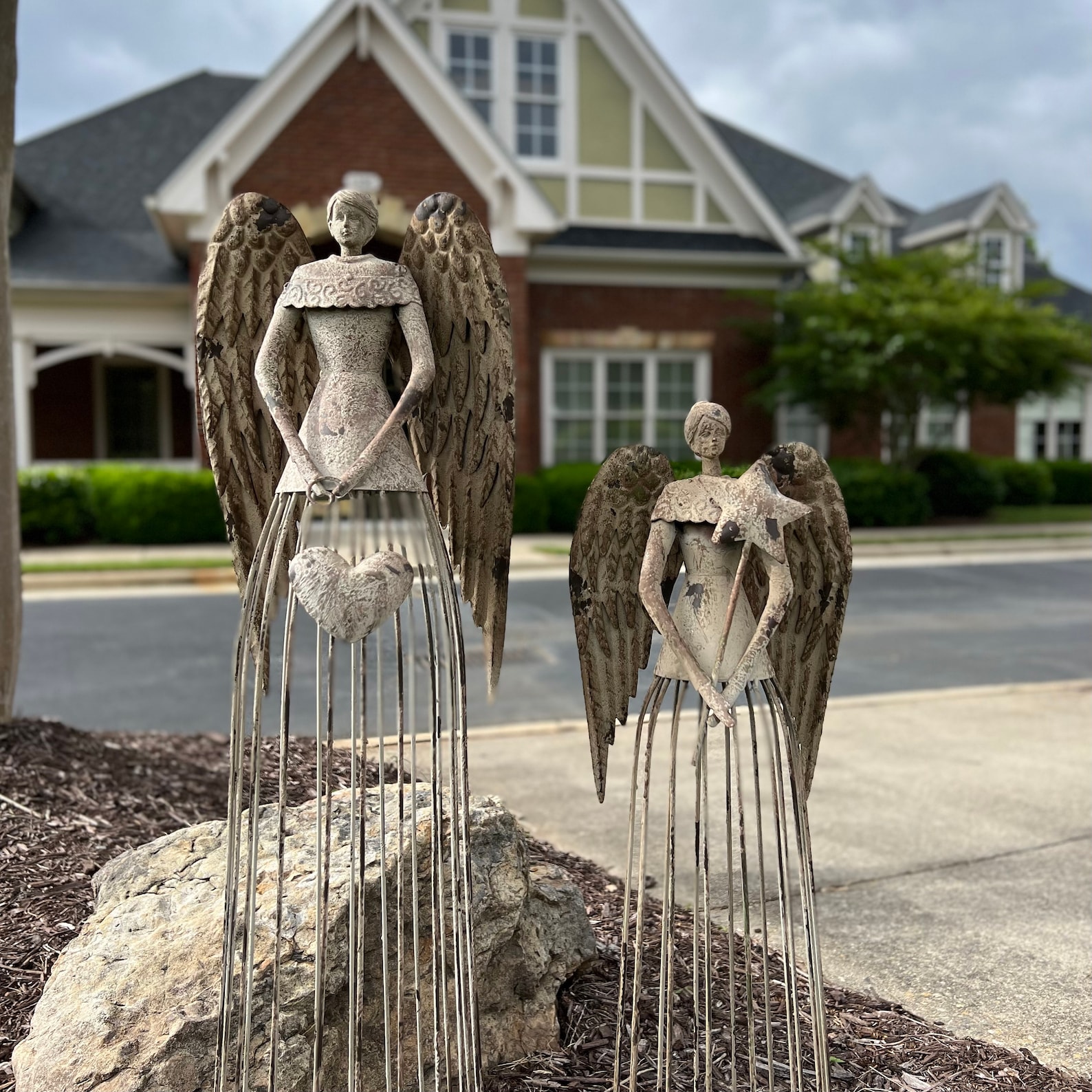 Antiqued Metal Angel Statue Metal Angel Indoor Outdoor Yard Etsy